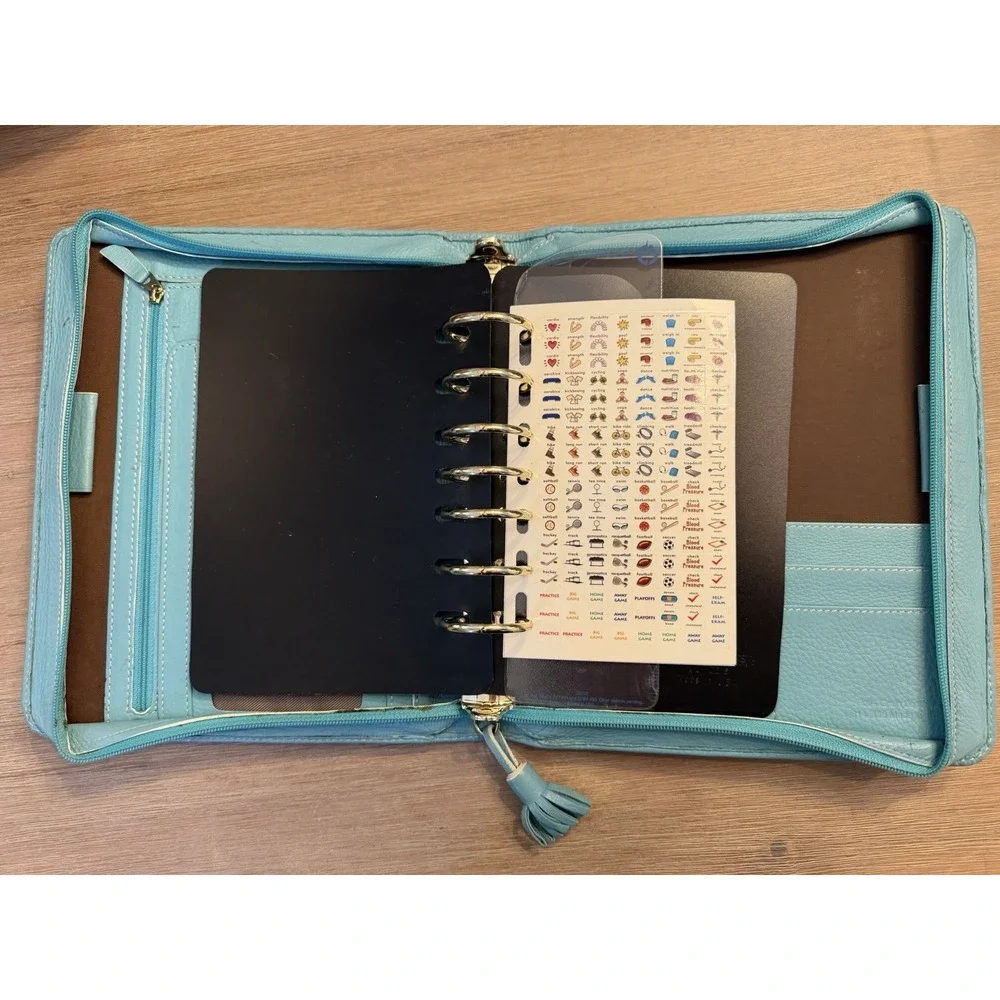 Franklin Covey Leather Binder Tiffany Blue Tassel Seven 7 1.25